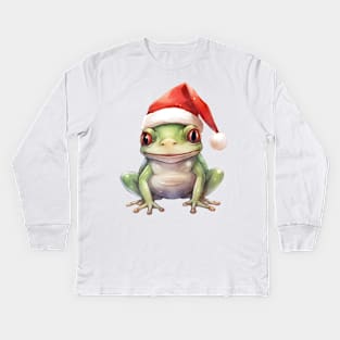 American Green Tree Frog in Santa Hat Kids Long Sleeve T-Shirt